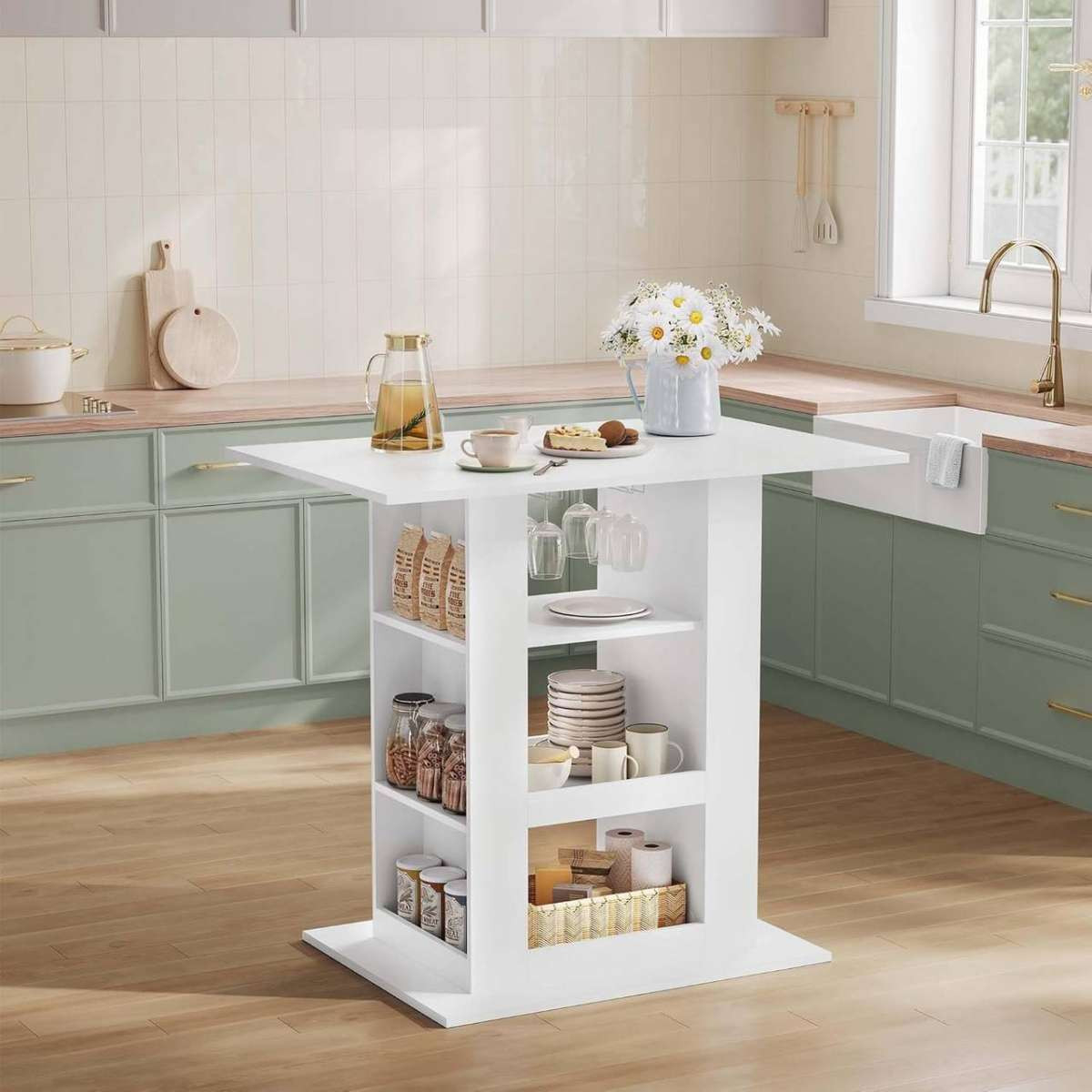 Woltu Bartisch Mit Stauraum, 2 Glashaltern, 3 Ablagefächern